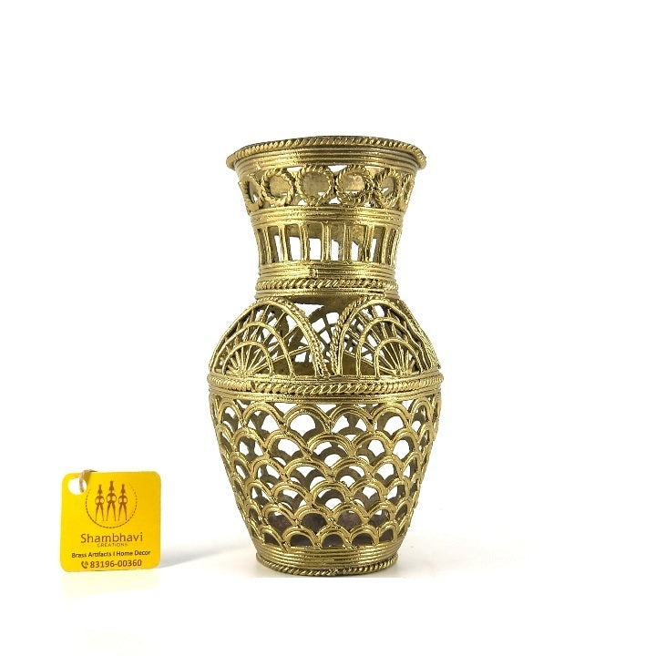 Handcrafted Decorative Brass Dome motif Vase (Golden, 6 inch)