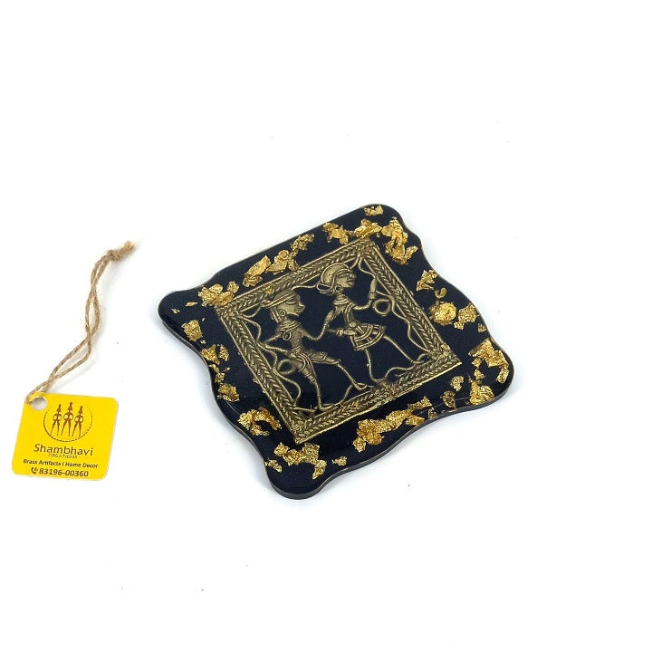 Handmade Brass and Resin Square Black Coasters, 4 inch
