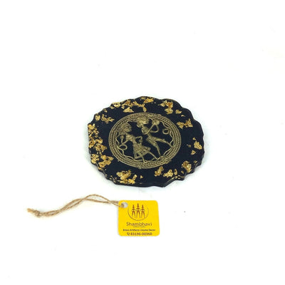 Handmade Black Round Brass and Resin Coasters, 4 inch