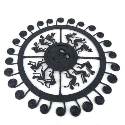 Tribal Art Iron Sun Wall Hanging Mask Handmade in India (Black, 14 inch)