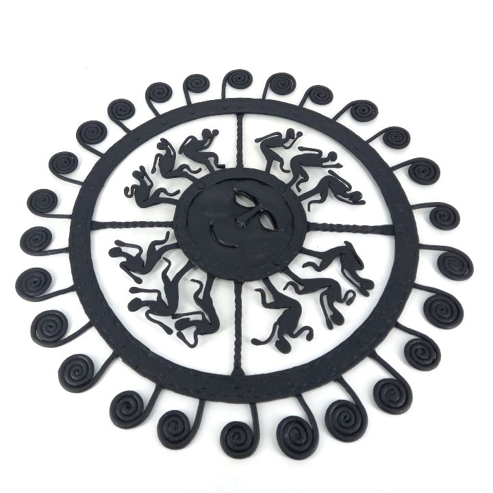 Tribal Art Iron Sun Wall Hanging Mask Handmade in India (Black, 14 inch)