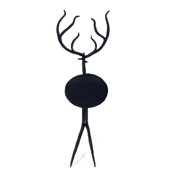 Bastar Tribal Art Deer Design Iron Tea Light Holder (Black, 5 inch)