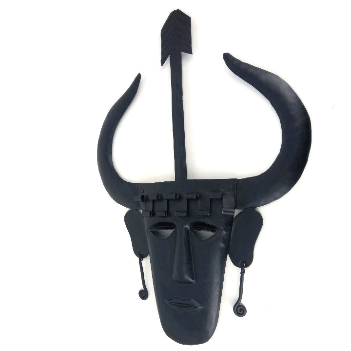 Handmade Madia Tribal Iron Wall Mask of Bastar Art (Black, 17 inch)