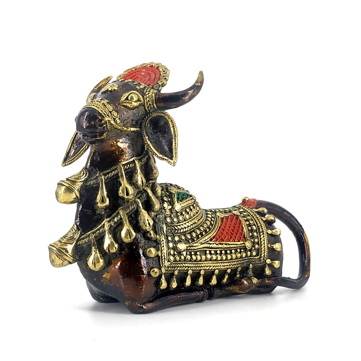 Dhokra Art Handmade Crowned Brass Nandi (Multicolor, 8.75 x 5.5 inch)