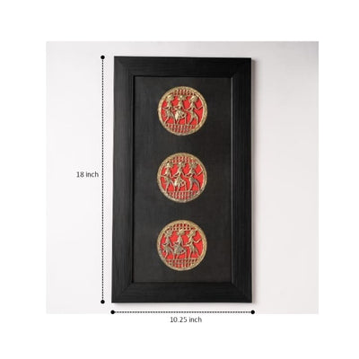 Dhokra Art Brass Wall Frame, Circles of Celebrations (Black and Red, 18 inch)