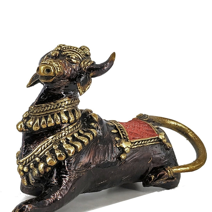 Sacred Peaceful Dhokra Nandi Figurine of bell metal (Multicolor, 7.25 x 4.5 inch)