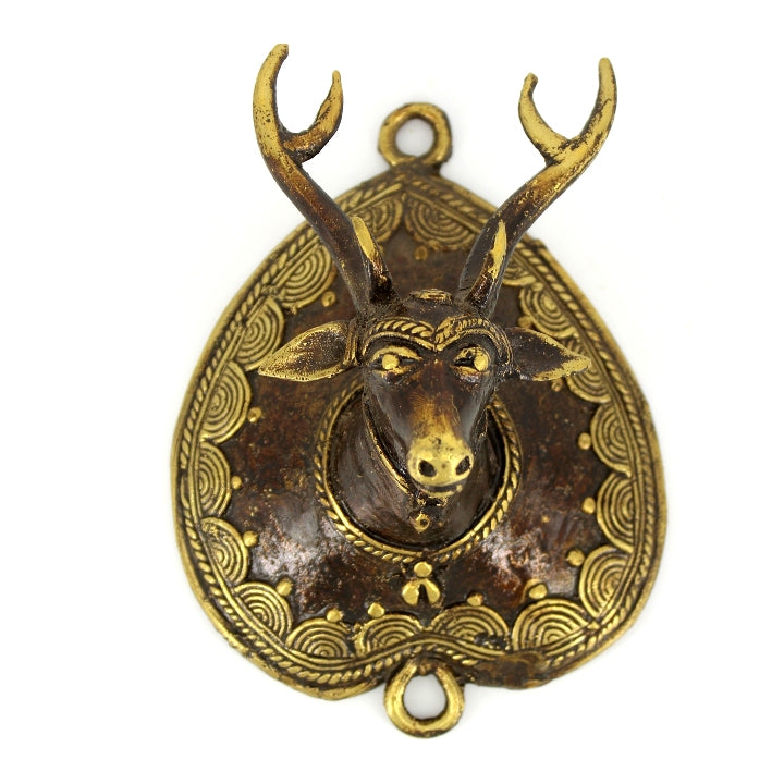 Bell Metal Ornamented Deer Head Wall Accent (Bronze color, 6.5 inch)