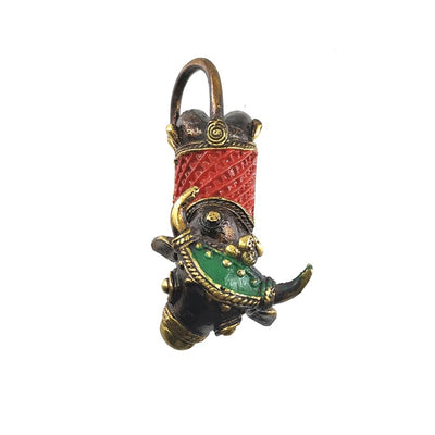 Tribal Art Decorated Brass Nandi Statue (Multicolor, 4.5 x 3 inch)