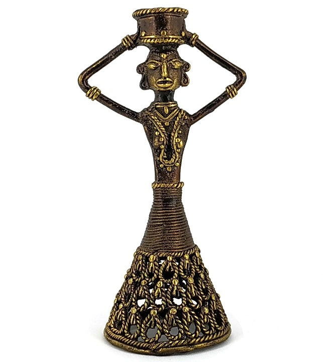 Handcrafted Brass Metal Tribal Woman Candle Holder (Bronze color, 8.4 inch)