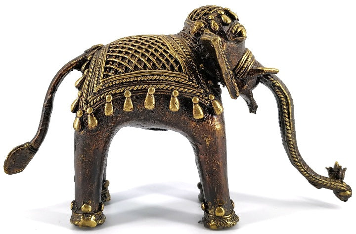 Handmade Bastar Art Brass Decorative Elephant (Bronze color, 8 inch)