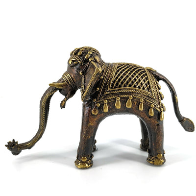 Handmade Bastar Art Brass Decorative Elephant (Bronze color, 8 inch)