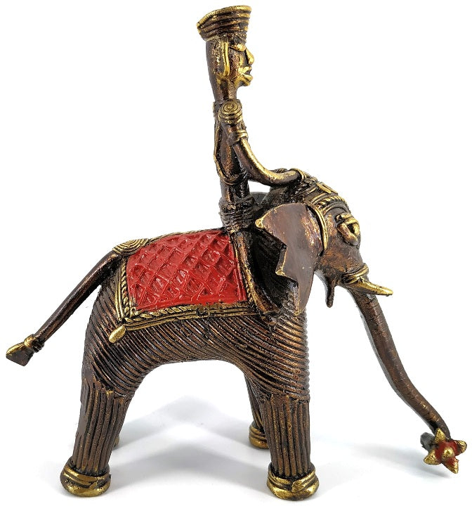 Brass Elephant with Rider (Bronze color, 7.2 inch)