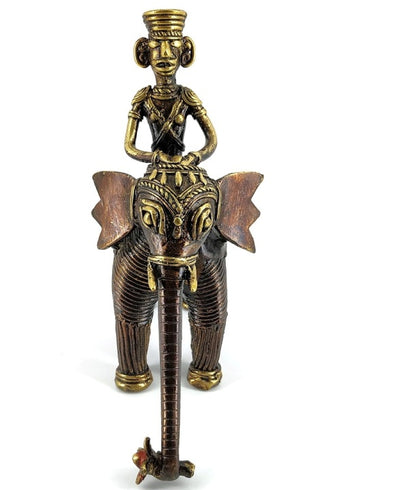 Brass Elephant with Rider (Bronze color, 7.2 inch)