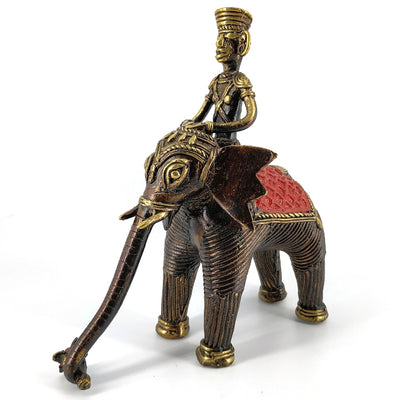 Brass Elephant with Rider (Bronze color, 7.2 inch)