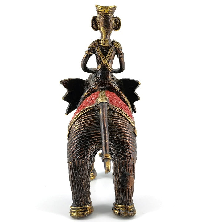 Brass Elephant with Rider (Bronze color, 7.2 inch)