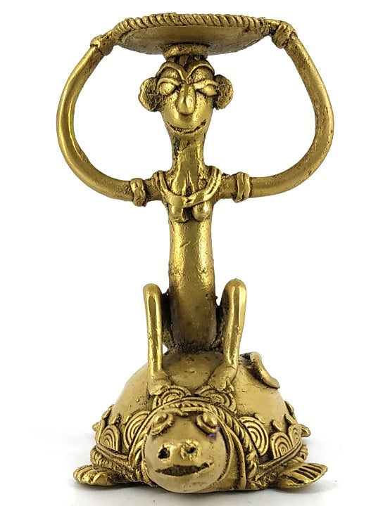 Dhokra Art Handicraft Brass Monkey Turtle Duo Candle Holder (Matte Yellow, 4.3 inch)