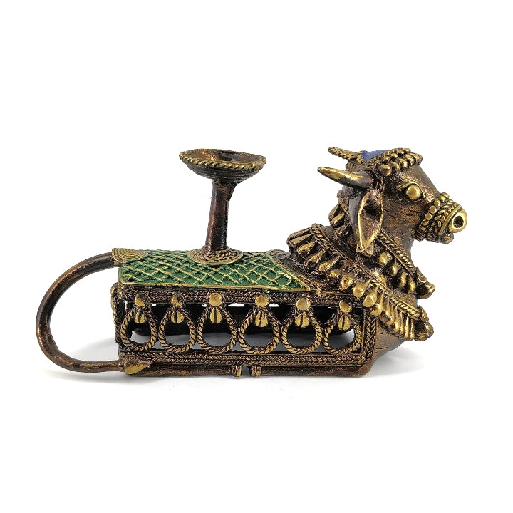 Brass Nandi Tea Light Holder of Bell Metal Art (Multicolor, 6.5 x 4.5 inch)