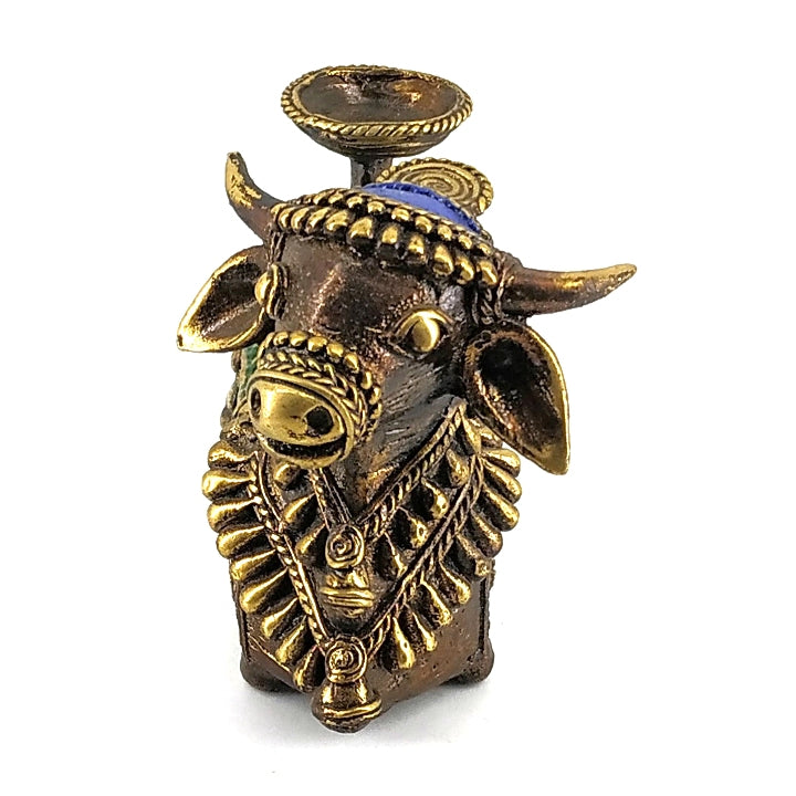 Brass Nandi Tea Light Holder of Bell Metal Art (Multicolor, 6.5 x 4.5 inch)