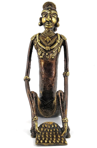 Handcrafted Brass Tribal Madin Woman Statue of Dhokra Art (Bronze color, 8 inch)