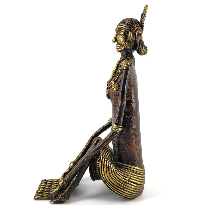 Handcrafted Brass Tribal Madin Woman Statue of Dhokra Art (Bronze color, 8 inch)