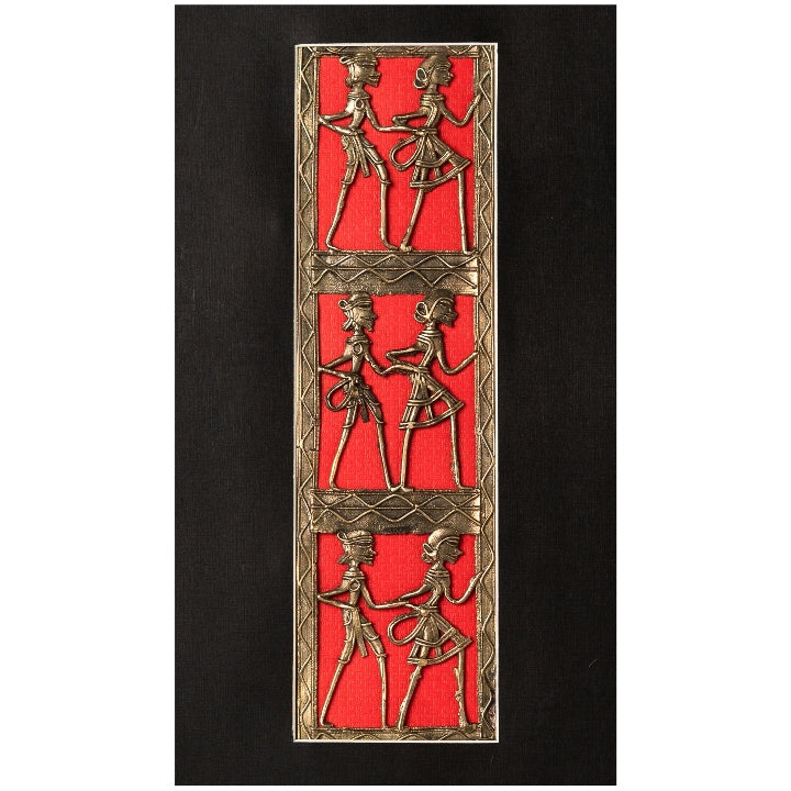 Handmade Dhokra Art Brass Figurine Wall Frame (Black and Red, 18 inch)