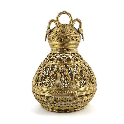 Handmade Decorative Pear Shaped Dhokra Art Lampshade (Golden, 7.5 inch)