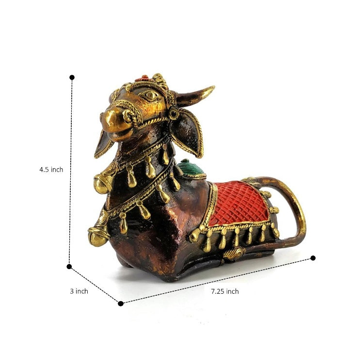 Decorative Sacred Nandi Dhokra Art Figurine of Bell Metal (Multicolor, 7.25 x 4.5 inch)