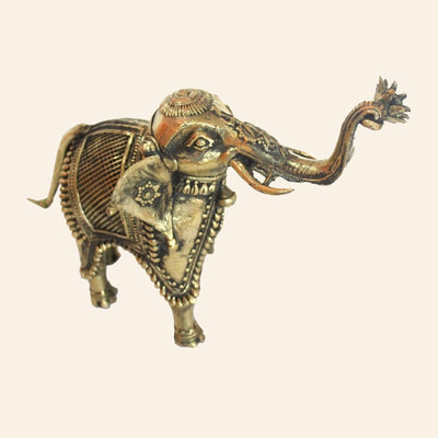Beautiful Raised Trunk Elephant Statue Handcrafted in Brass Metal (Bronze color, 13 X 10.5 inch)