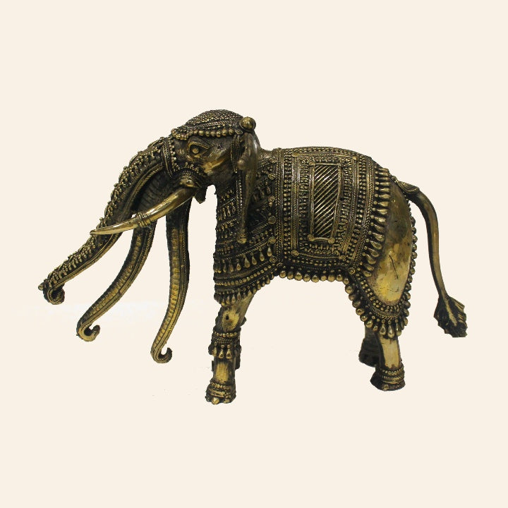 Antique-Look Multi-Trunked Bell Metal Elephant for Home Decor (Bronze color)