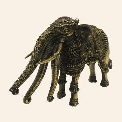 Antique-Look Multi-Trunked Bell Metal Elephant for Home Decor (Bronze color)
