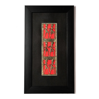 Handmade Dhokra Art Brass Figurine Wall Frame (Black and Red, 18 inch)