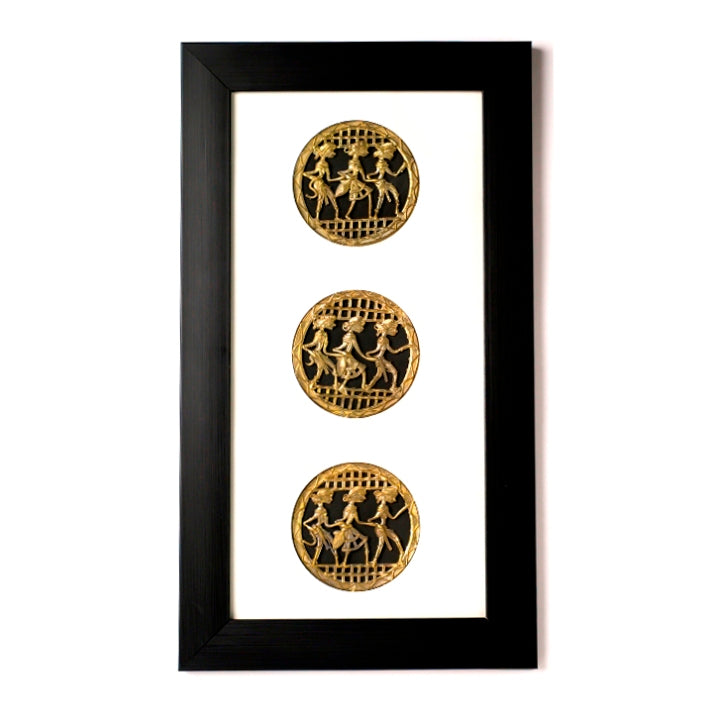 Dhokra Art Brass Wall Frame, Circles of Celebrations (White, 18 inch)