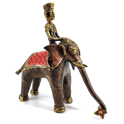 Brass Elephant with Rider (Bronze color, 7.2 inch)