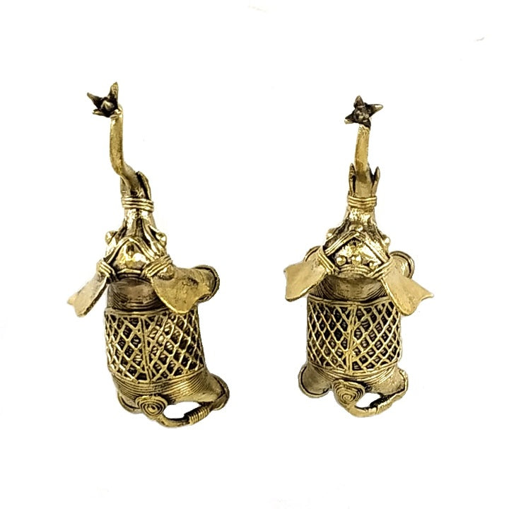 Brass Elephant Duo with Raised Trunk (Golden, 4.5 inch)