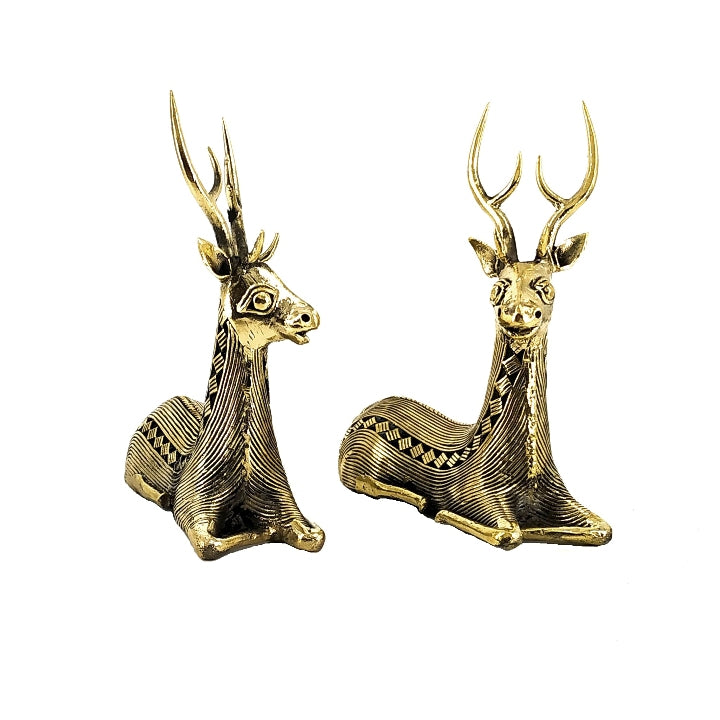 Brass Bell Metal Art Deer Duo Sitting (Golden, 4.5 inch)