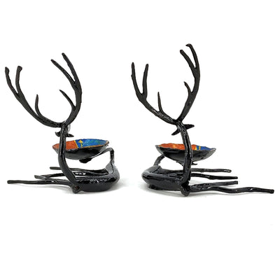Handmade Iron Reindeer-Shaped Candle Holders from Bastar Art (Black, 4 inch)