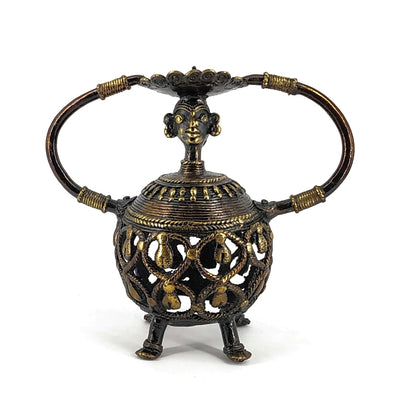 Bell Metal Dhokra Art Vintage Candle Holder  (Bronze color, 6.5 inch)