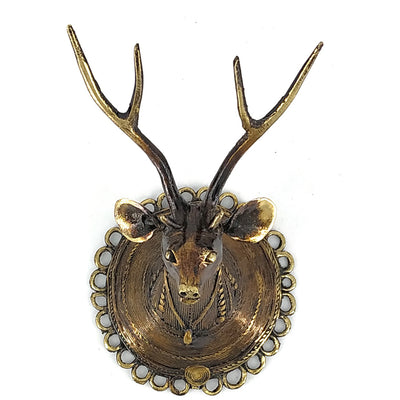 Round Brass Deer Head Wall Hanging (Bronze color, 7 inch)