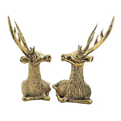Dhokra Art Brass Resting Deer Duo statue (Golden, 4.5 inch)