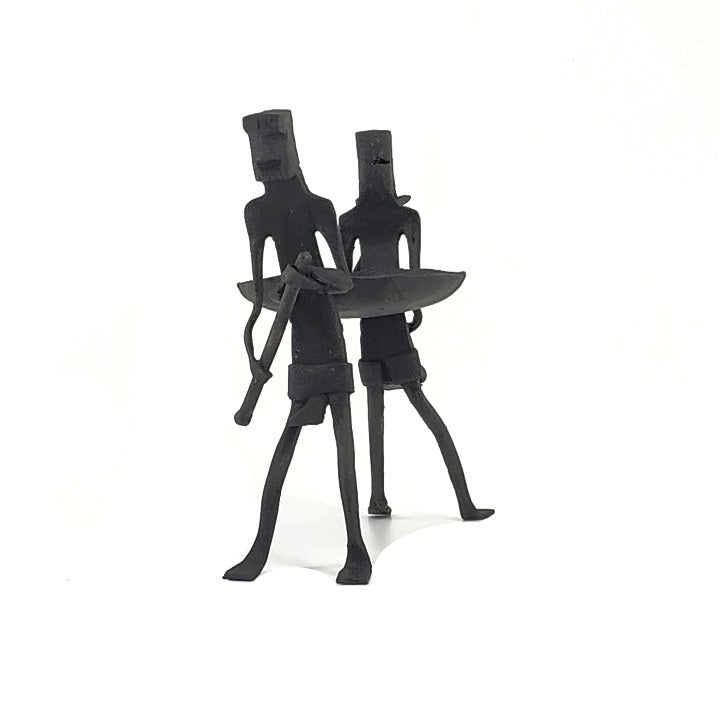 Iron crafted Two Handicrafts Tribal Candle Holders (Black, 4.5 inch)