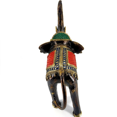 Singing Elephant Dhokra Art Figurine (Bronze color, 12 inch)