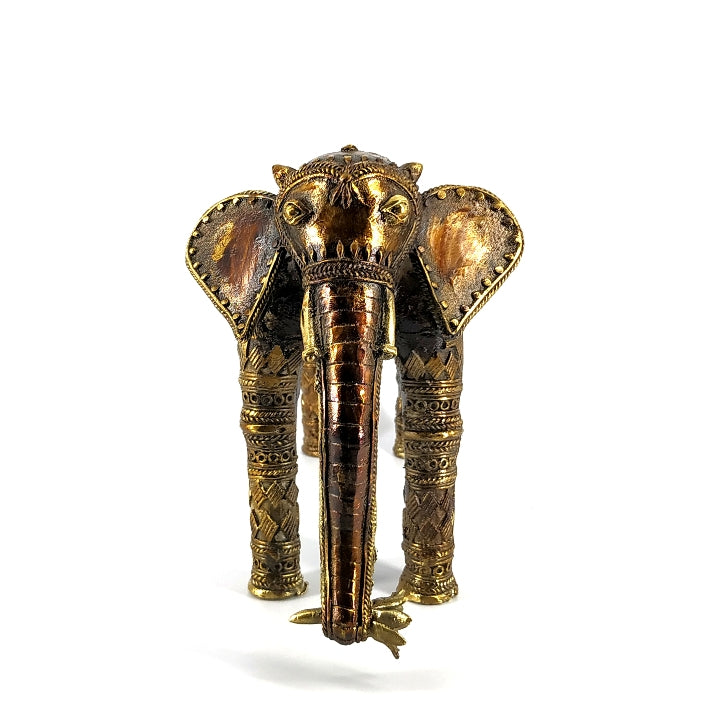Stretched Elephant Dhokra Art Figurine (Bronze color, 11 inch)