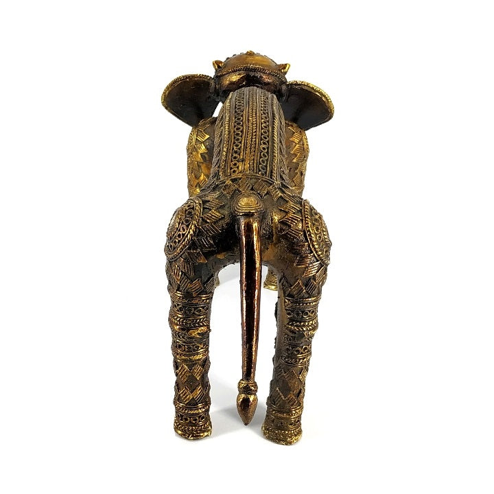 Stretched Elephant Dhokra Art Figurine (Bronze color, 11 inch)