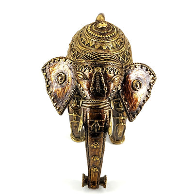 Curved Elephant Bell metal Art Figurine (Bronze color, 7.5 inch)