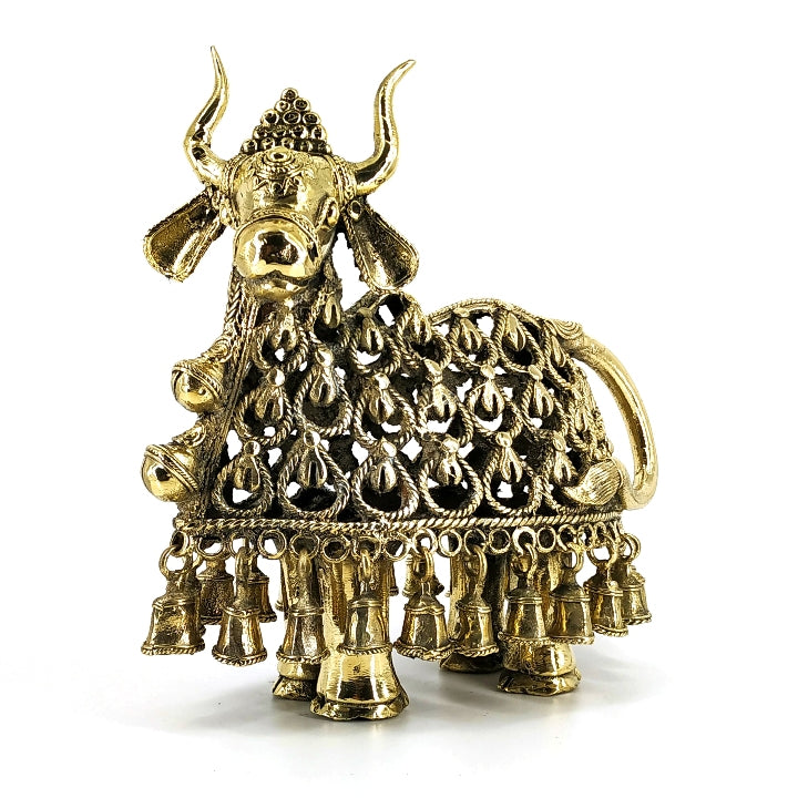 Handmade Brass Nandi Tribal Statue (Golden, 10.5 inch)