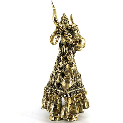 Handmade Brass Nandi Tribal Statue (Golden, 10.5 inch)