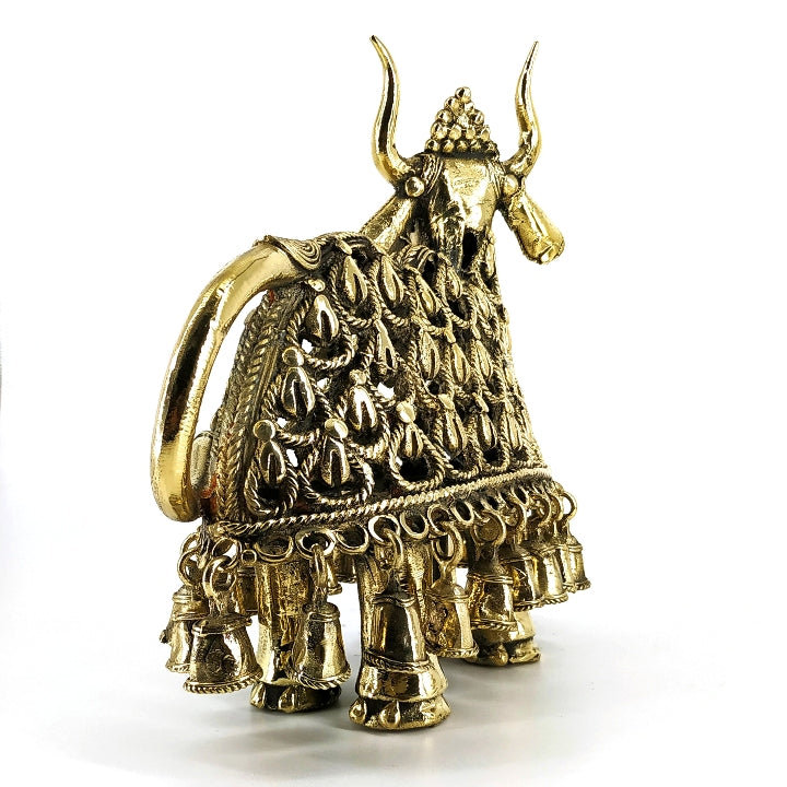 Decorative Brass Nandi Statue of Dhokra Art (Golden, 7 inch)