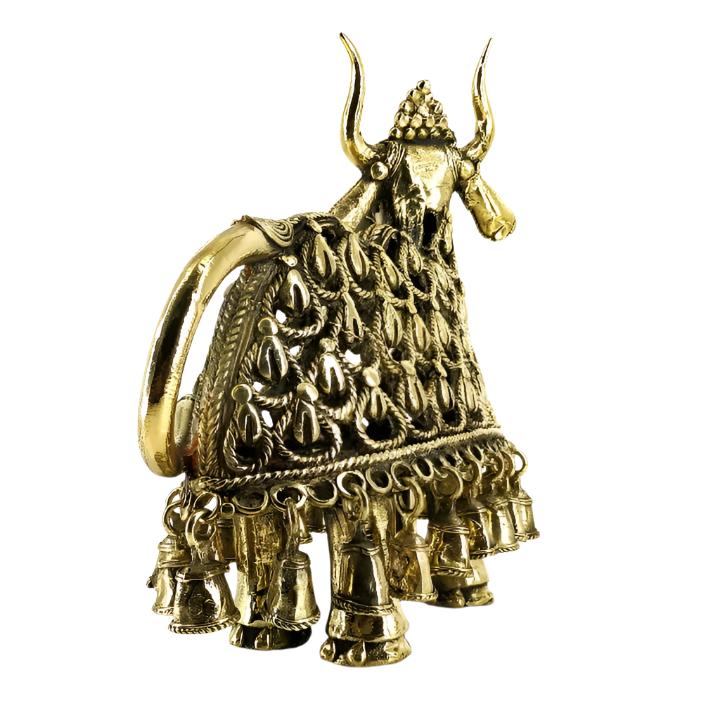 Handmade Brass Nandi Tribal Statue (Golden, 10.5 inch)