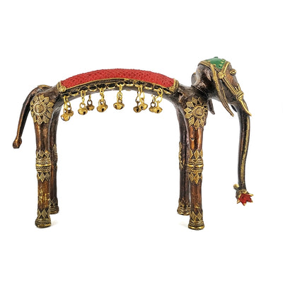 Artistic Brass Elephant Statue with Hanging Bells (Multicolor, 6 inch)