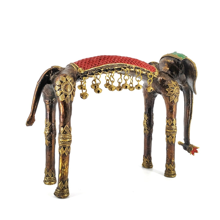 Artistic Brass Elephant Statue with Hanging Bells (Multicolor, 6 inch)
